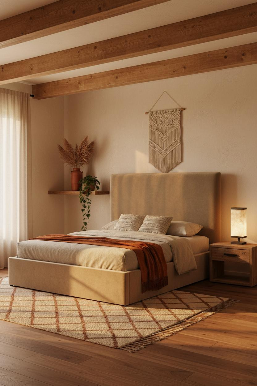 Cozy Boho Bedroom Terracotta Accent Wall