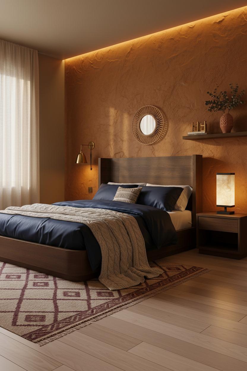 Cozy Boho Bedroom Ochre Accent Wall