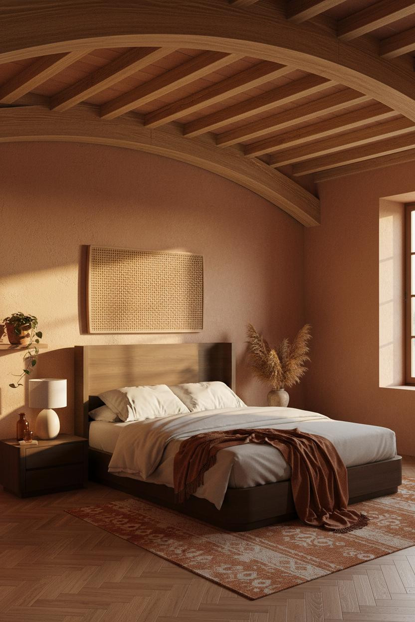 Cozy Boho Bedroom Earthy Warm Beams