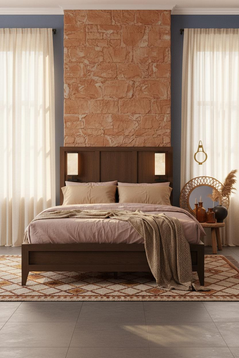 Eclectic 70s Bedroom Earthy Boho Design With Brick Chimney
