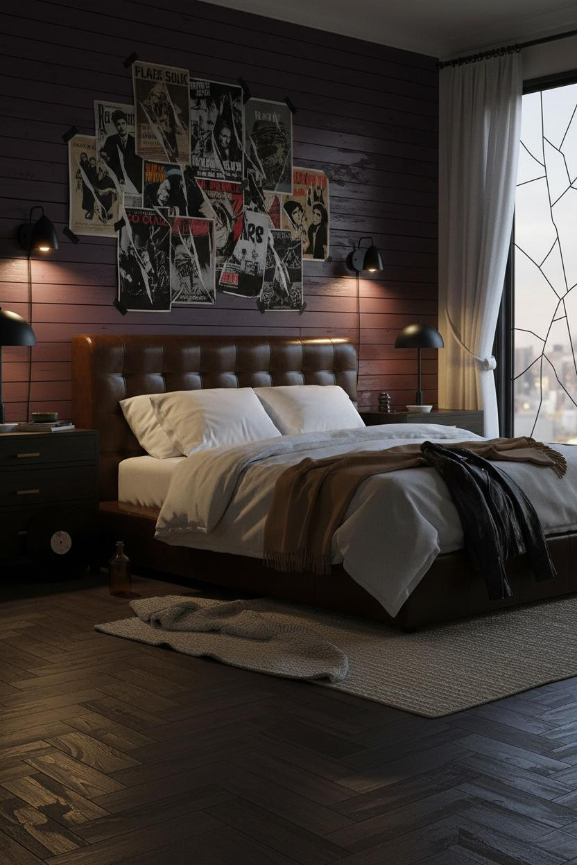 Grunge Bedroom Plum Shiplap Sconces