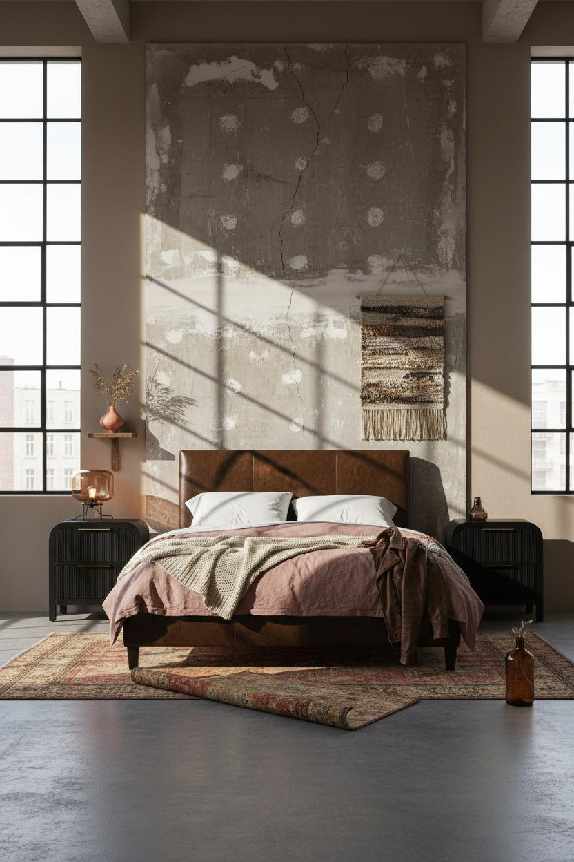 Grunge Bedroom Raw Plaster Industrial