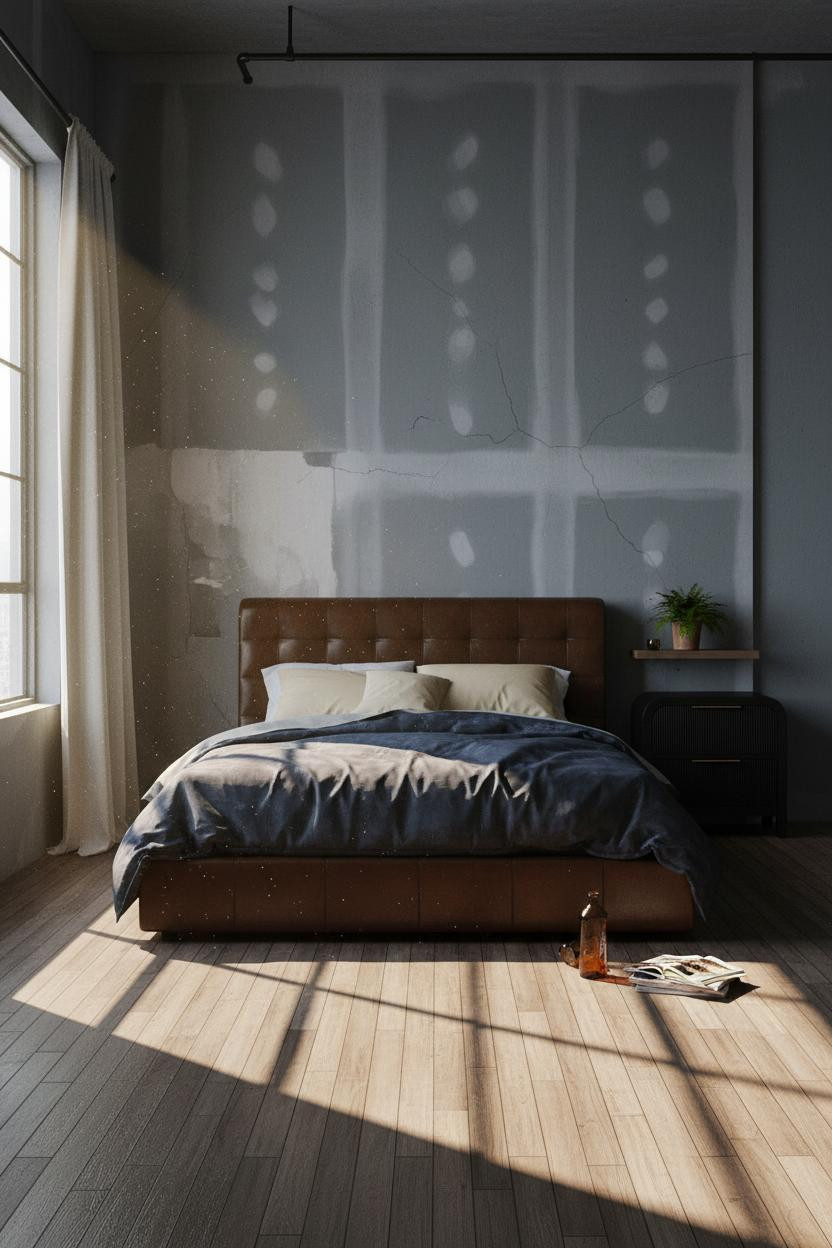 Grunge Bedroom Industrial Drywall Lighting
