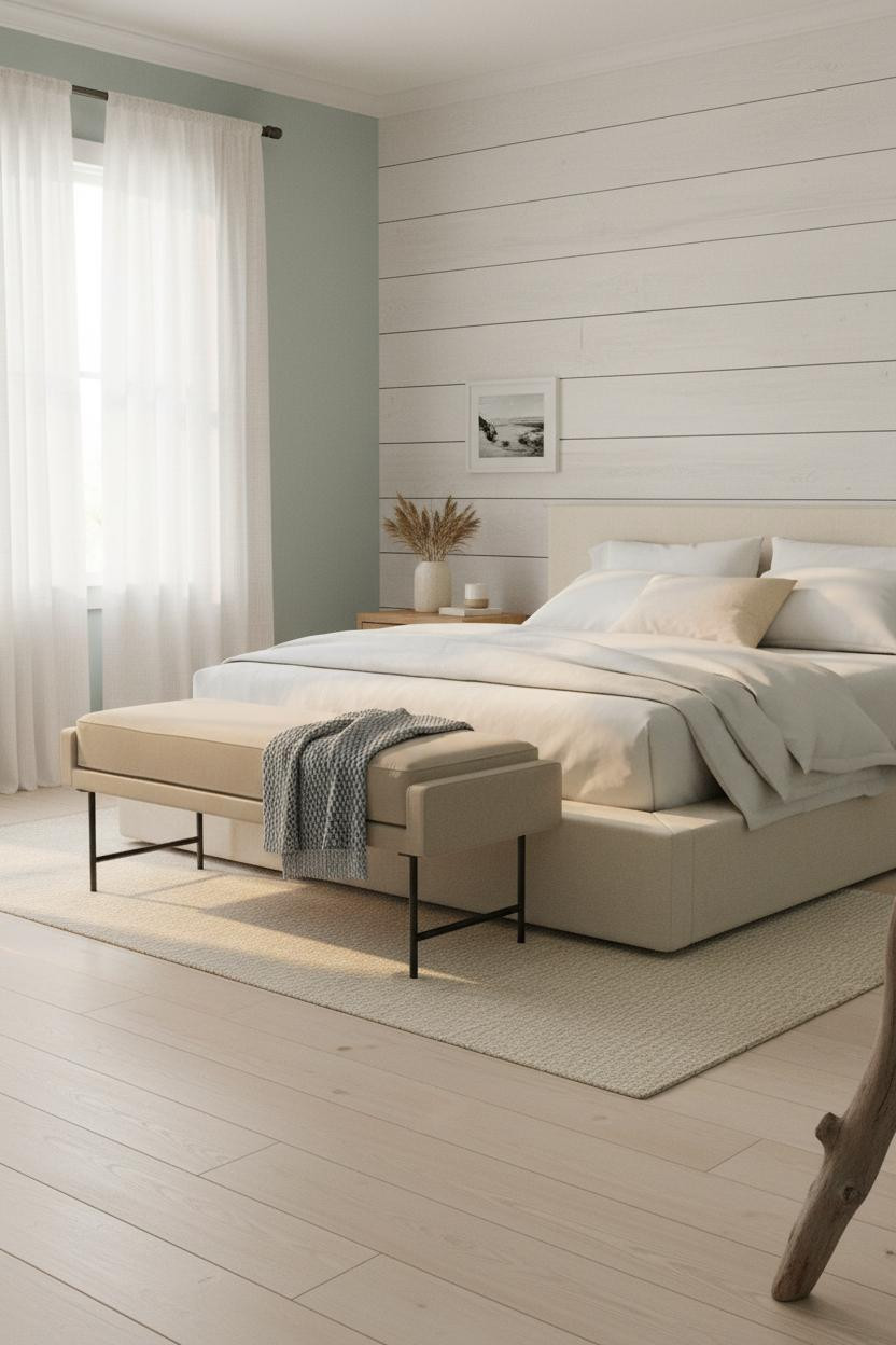 Coastal Cottage Bedroom Shiplap Blue Light