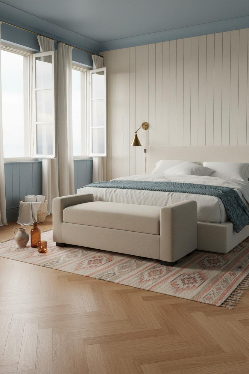 Coastal Cottage Bedroom Blue Wainscoting