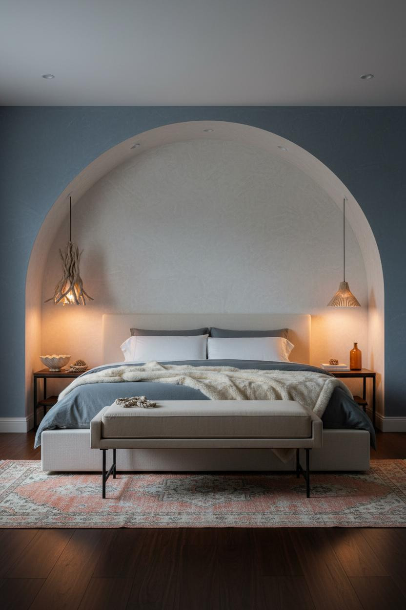 Coastal Cottage Bedroom Blue Arched Niche