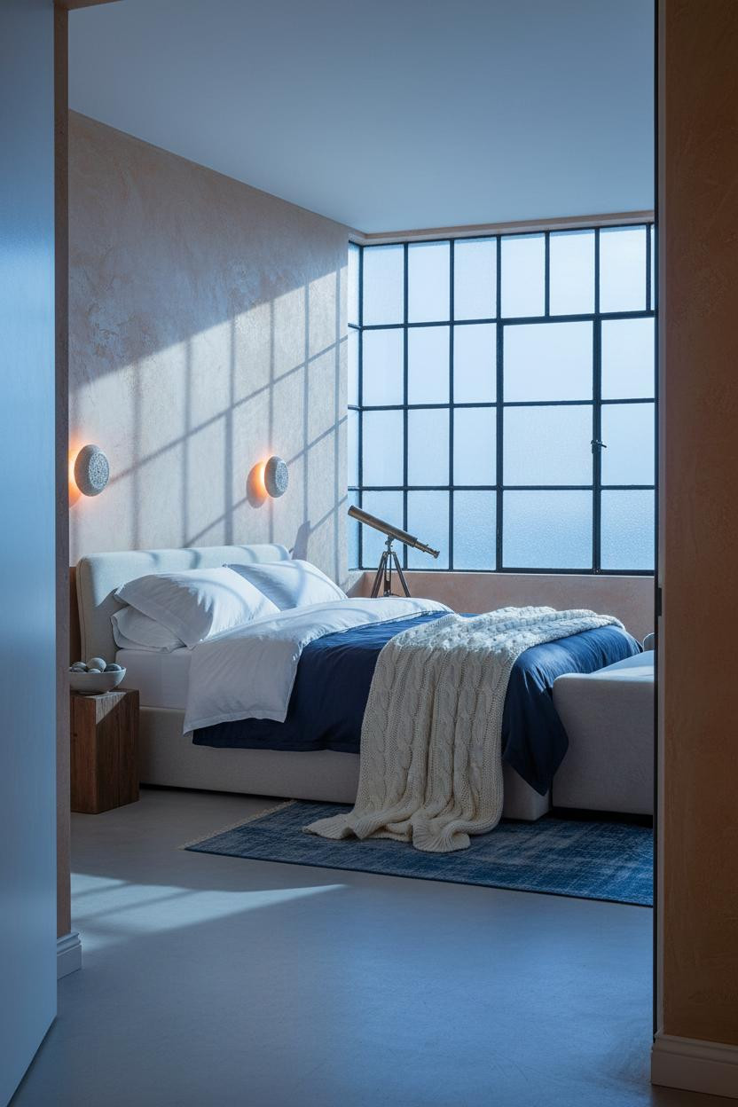 Coastal Cottage Bedroom Blue Plaster Crittall Windows