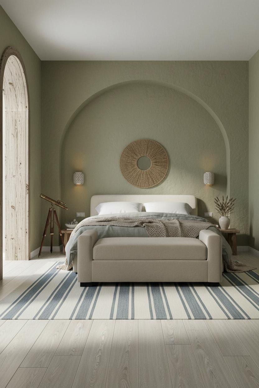 Coastal Cottage Bedroom Blue Arched Window