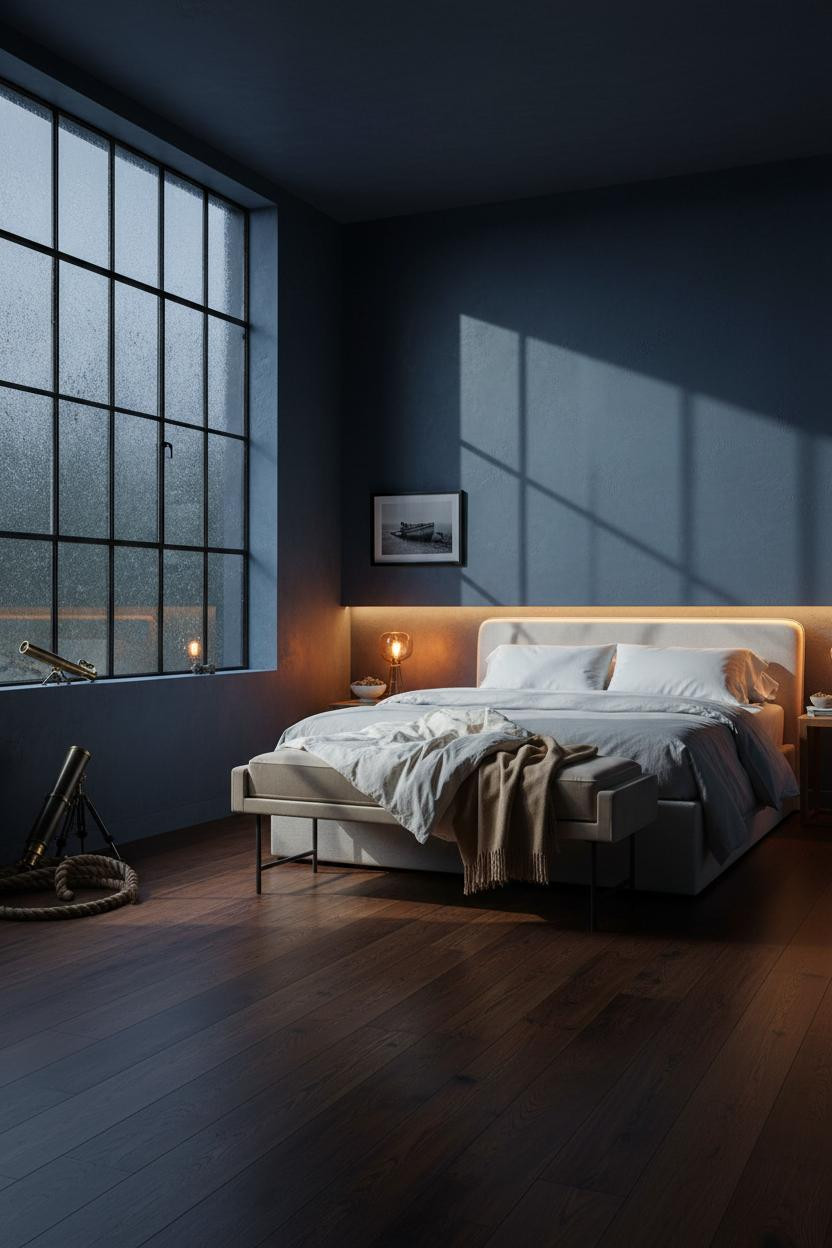 Coastal Cottage Bedroom Indigo Walls Lamp