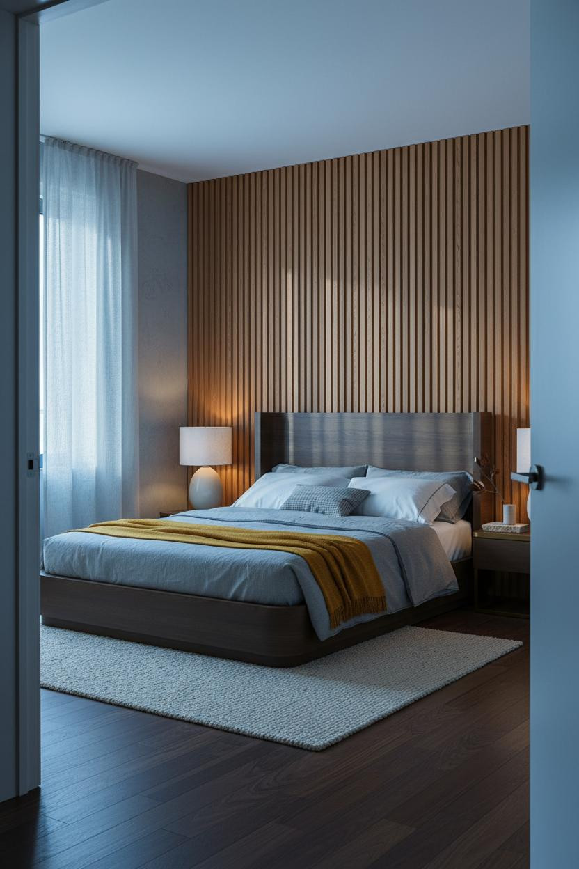 Earthy Luxury Bedroom Wood Slat Wall