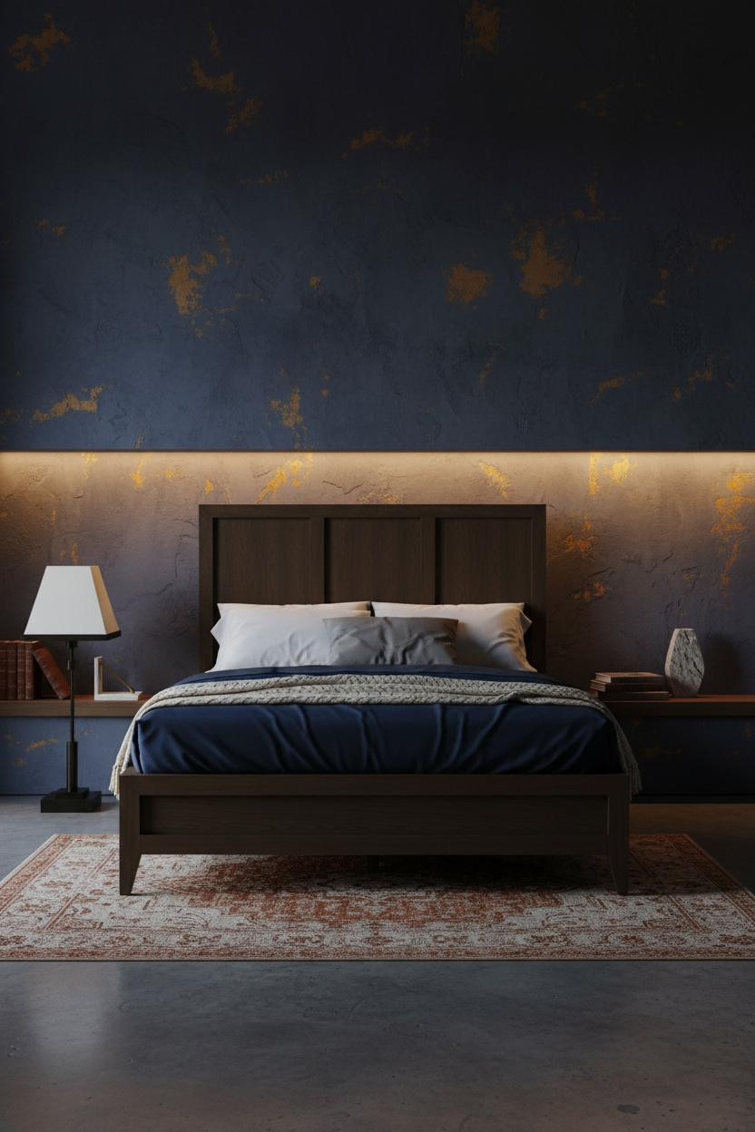 Earthy Luxury Bedroom Dark Indigo Concrete