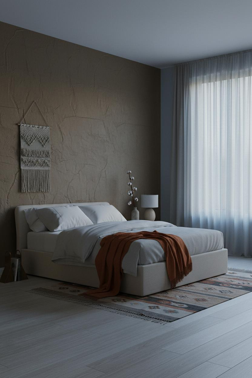Earthy Luxury Bedroom Sage Plaster Linen