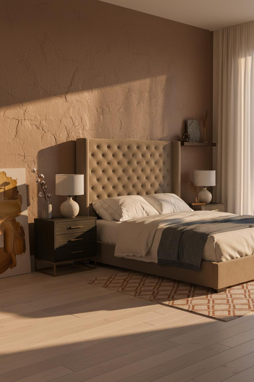Earthy Luxury Bedroom Clay Plaster Warm Lighting