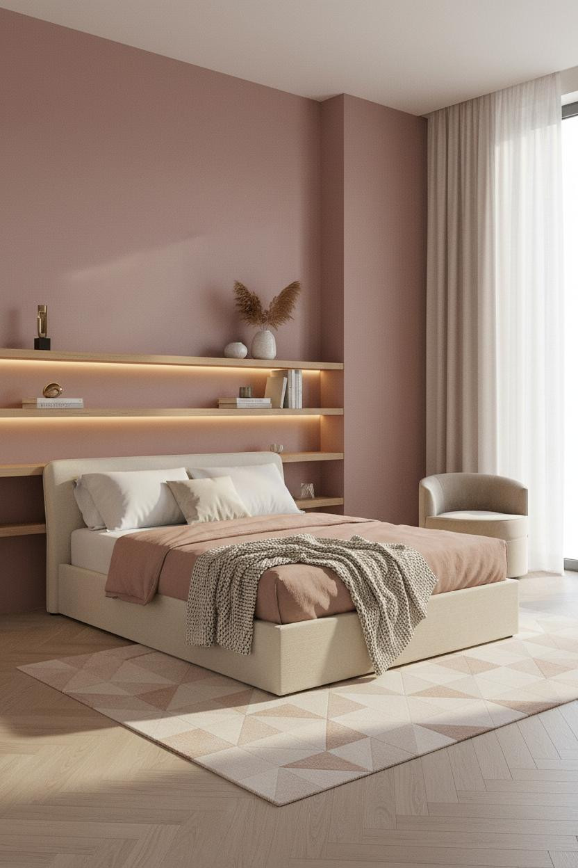 Pink Luxury Bedroom Dusty Rose Oak Shelving