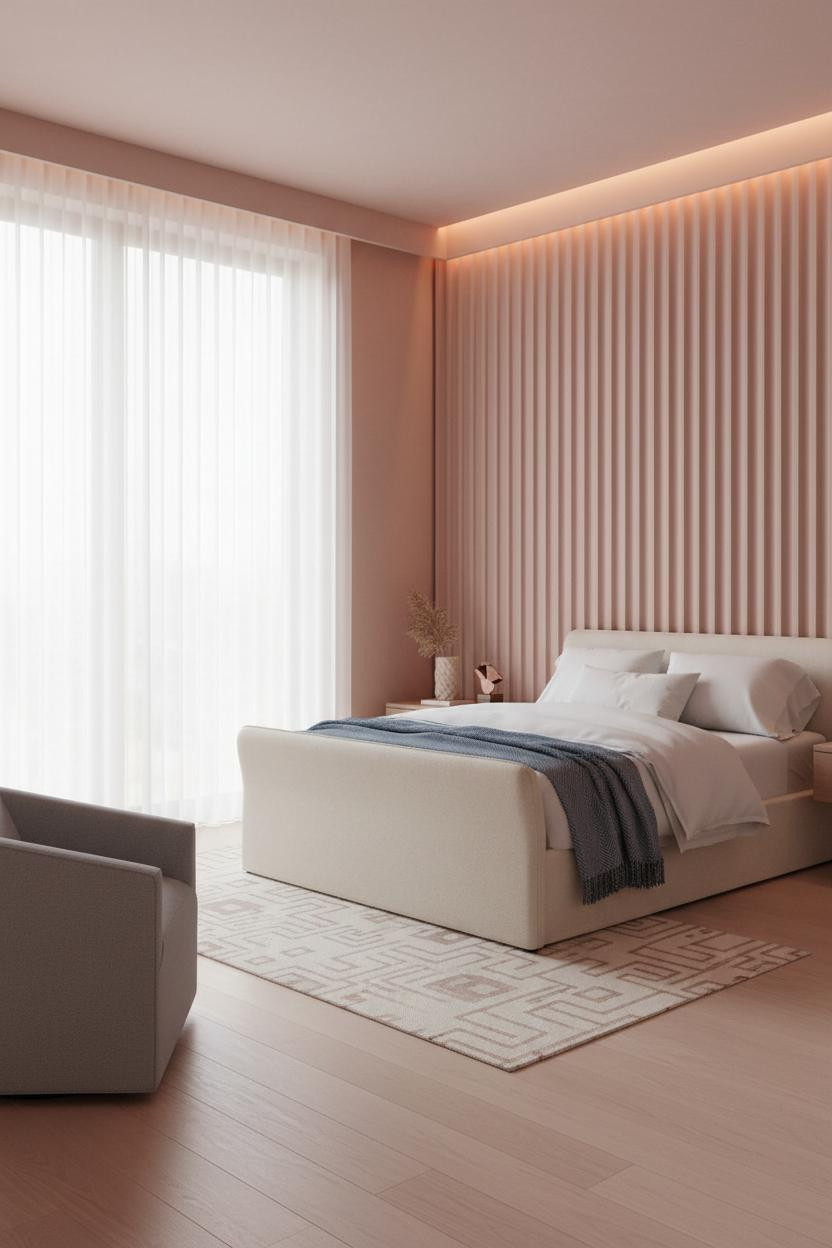 Pink Luxury Bedroom Fluted Plaster Modern