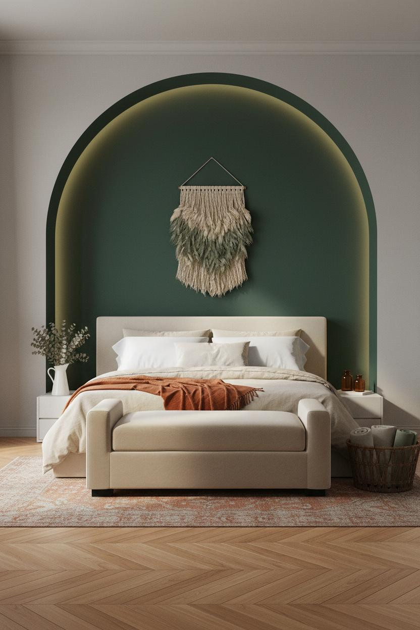Couples Bedroom Forest Green Arch Niche