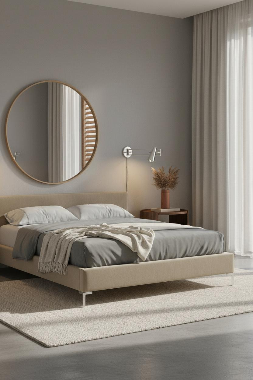 Floating Bed Frame Walnut Japandi Bedroom
