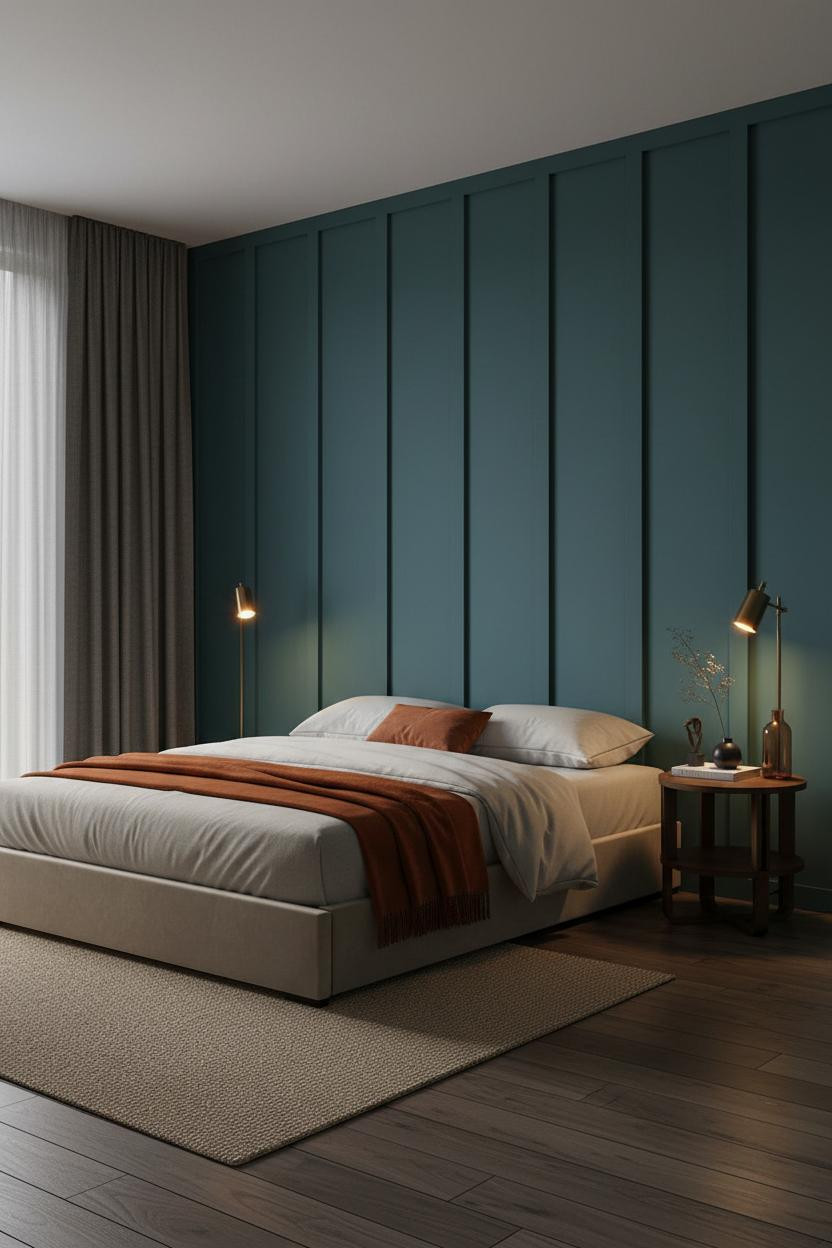Floating Bed Frame Industrial Teal Wall Bedroom