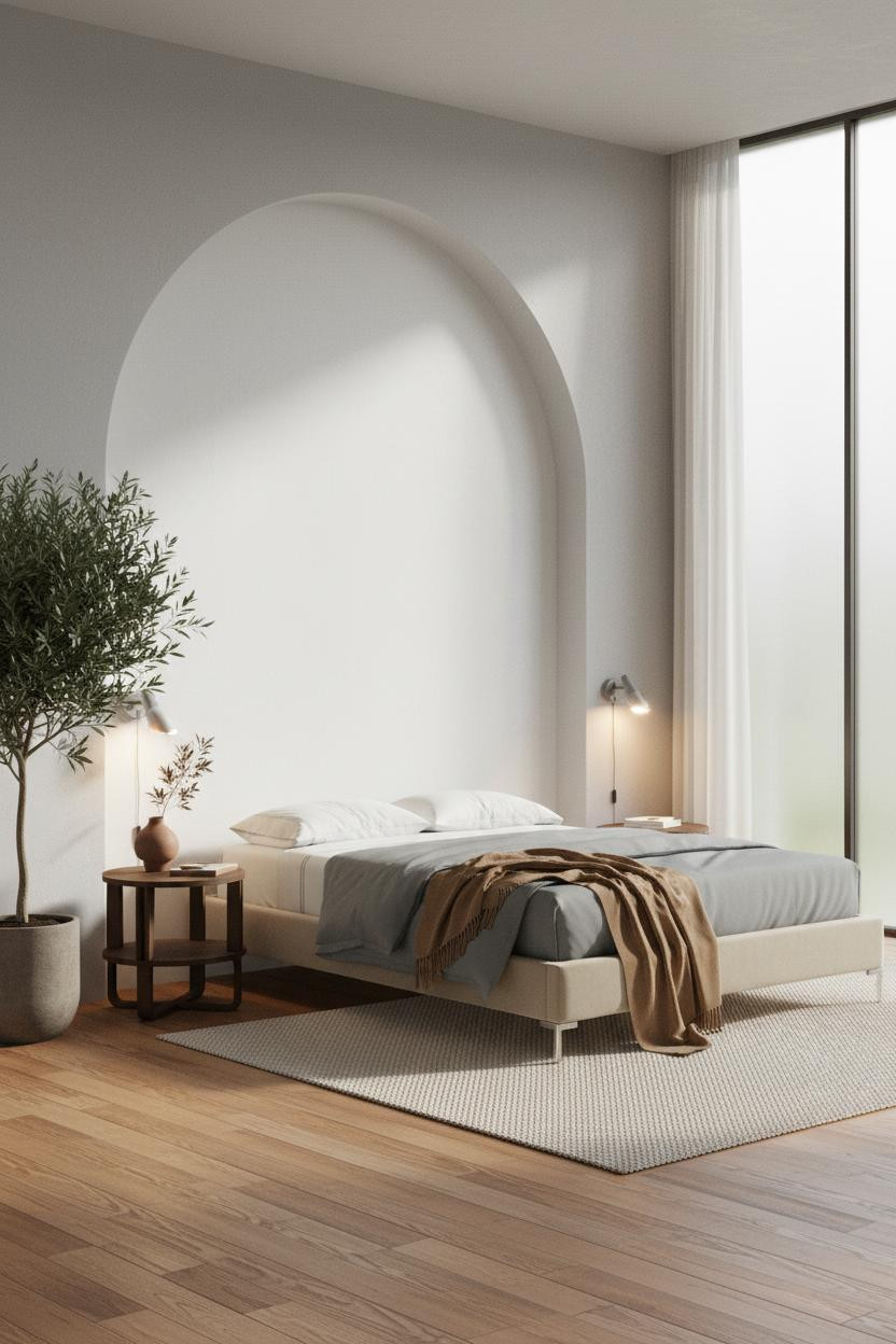 Floating Bed Frame Japandi Arched Niche