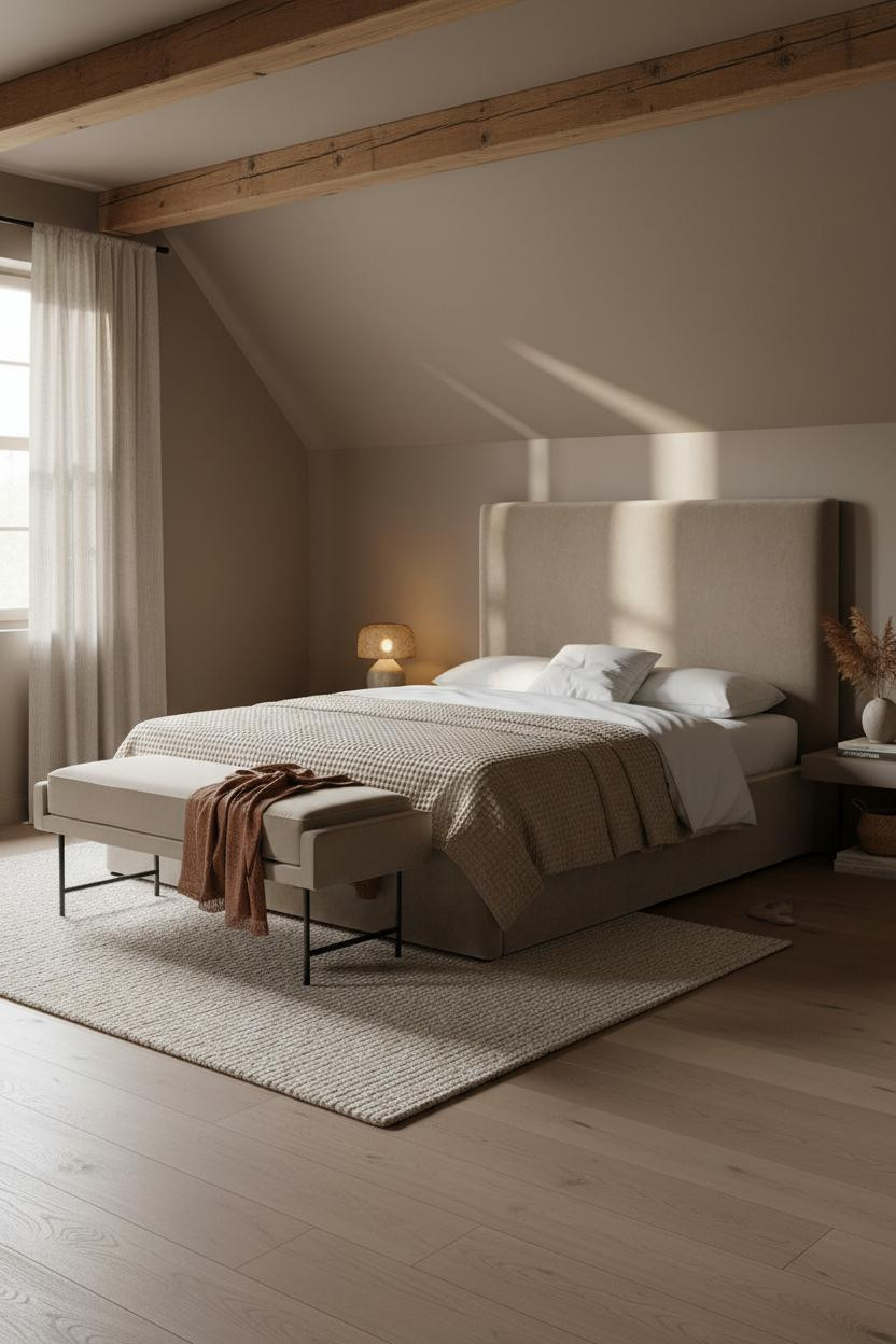 Cozy Neutral Bedroom Japandi Attic Design