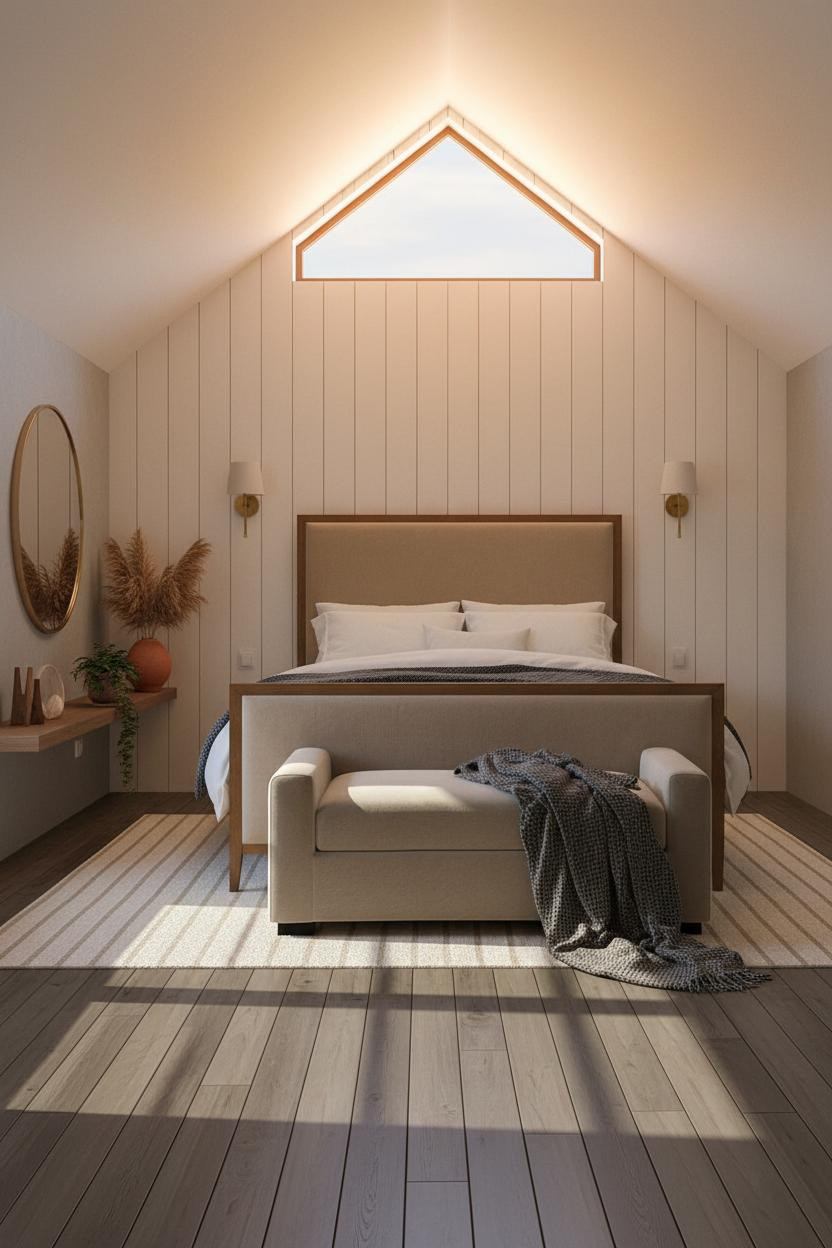 Cozy Neutral Attic Bedroom Board Batten