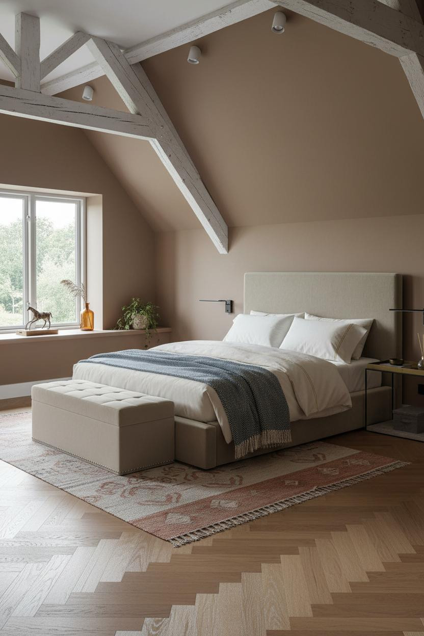 Cozy Neutral Attic Bedroom Warm Wood