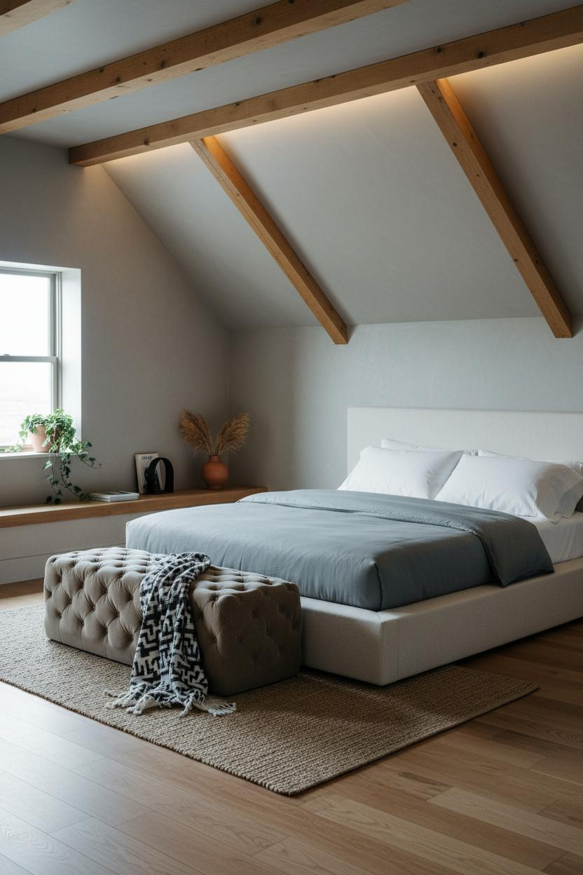 Cozy Neutral Attic Bedroom Warm Wood