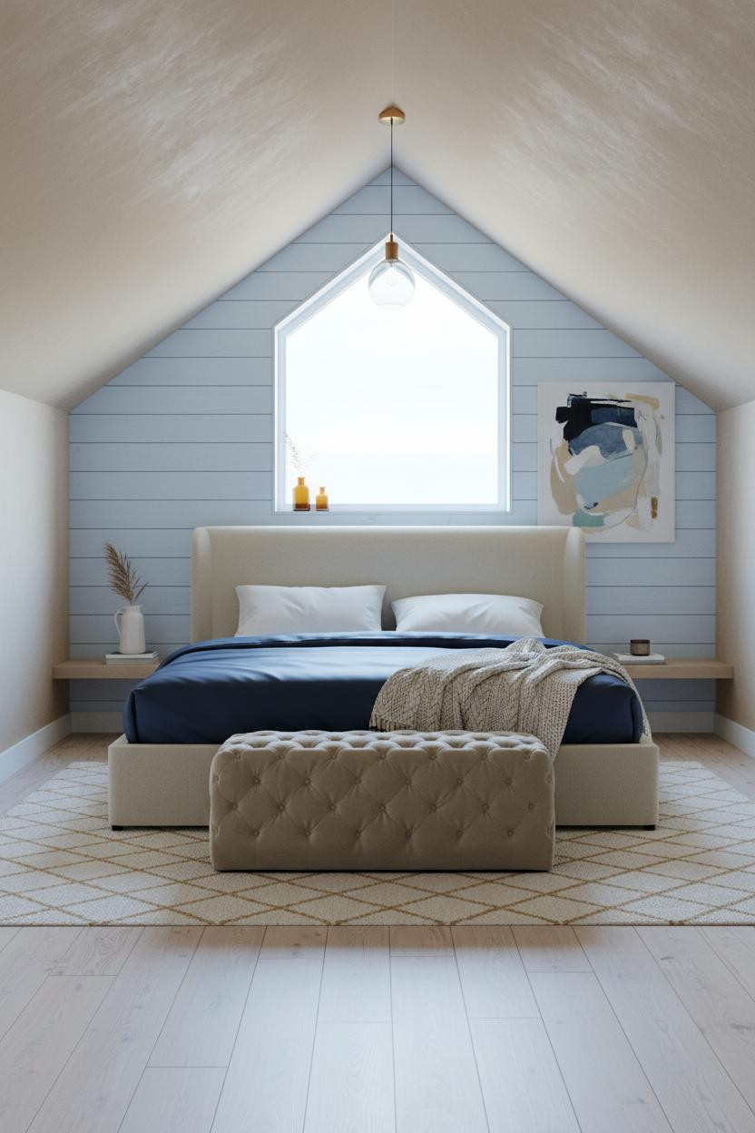 Cozy Neutral Attic Bedroom Shiplap Accent