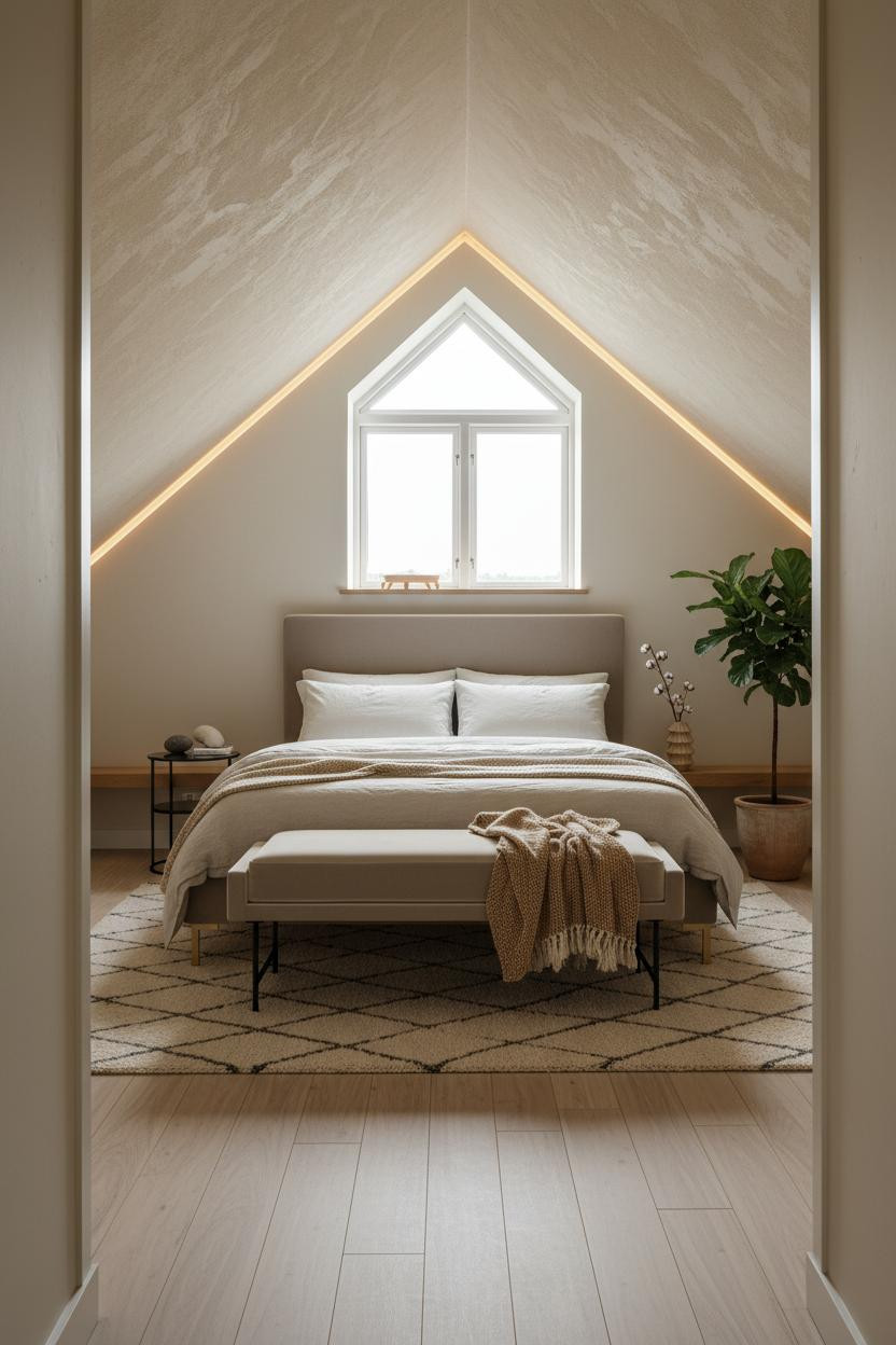 Cozy Neutral Bedroom Attic Plaster Walls