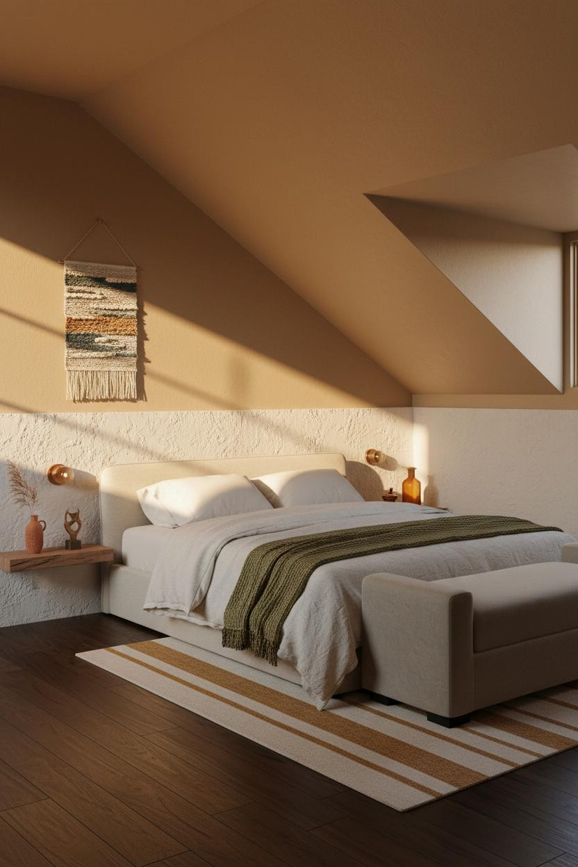 Cozy Neutral Attic Bedroom Warm Light