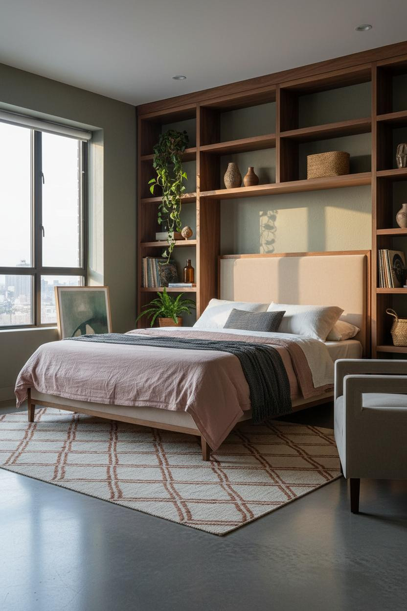 Cozy Studio Apartment Botanical Shelving