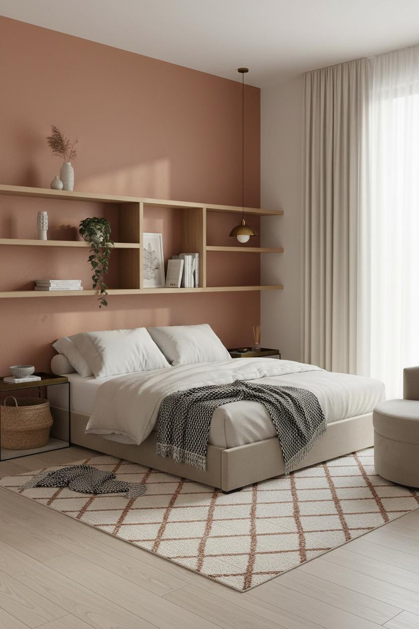 Cozy Studio Apartment Boho Shelves