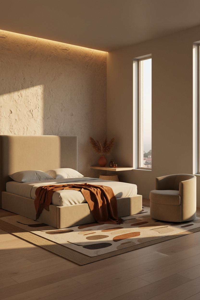 Cozy Studio Apartment Japandi Plaster Wall