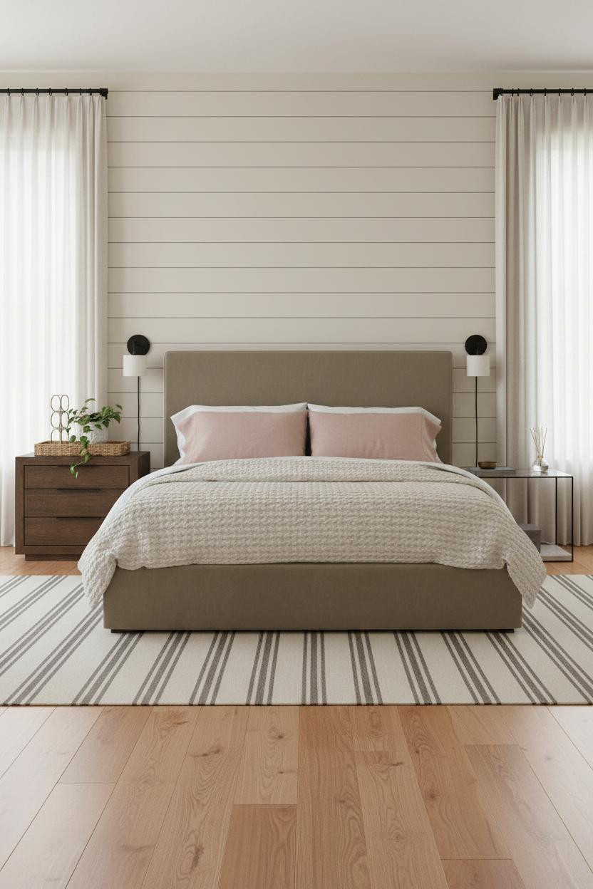 Simple Bedroom Couples Shiplap Accent Wall