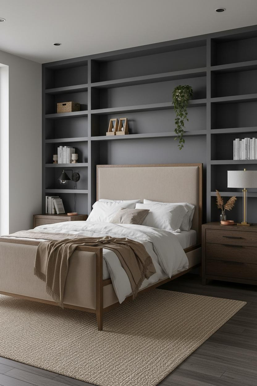 Simple Bedroom Couples Coastal Modern Shelving