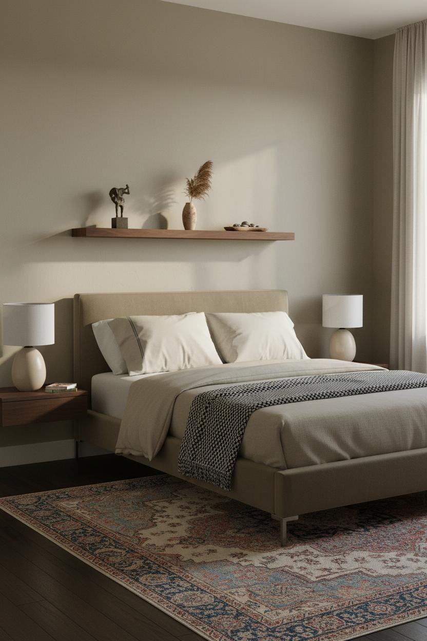 Simple Bedroom Couples Floating Shelf Boho