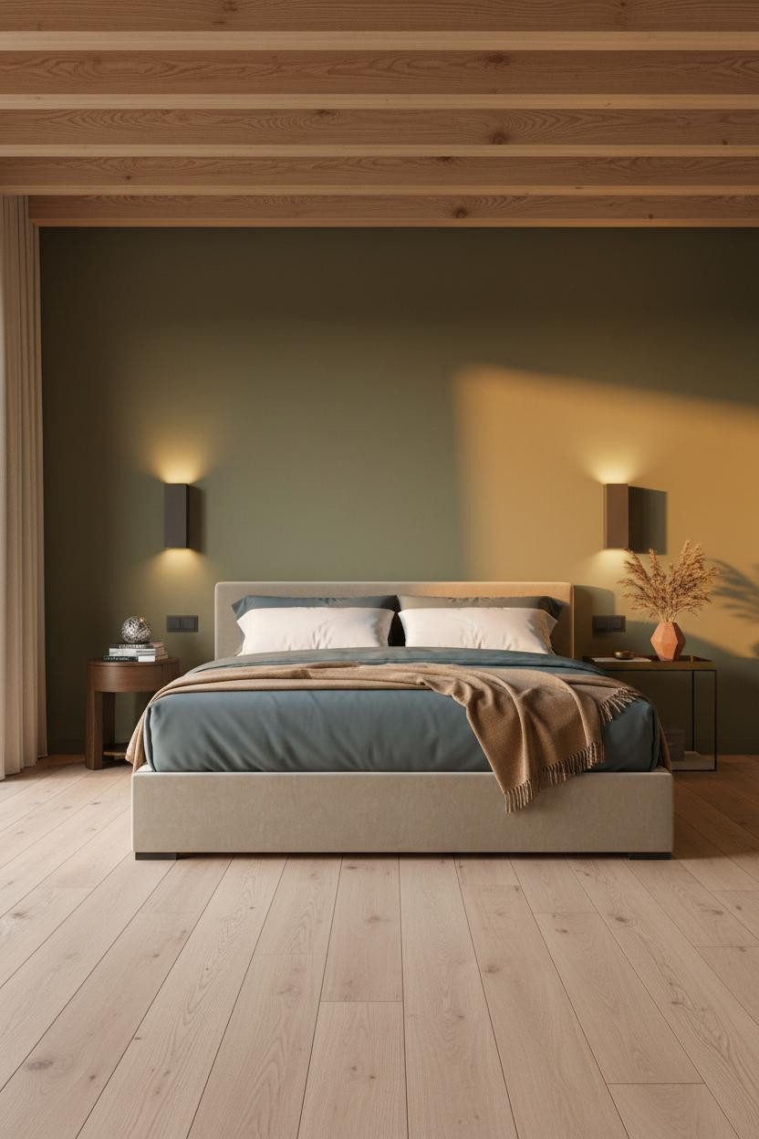 Japanese Bedroom Minimalist Cedar Beam