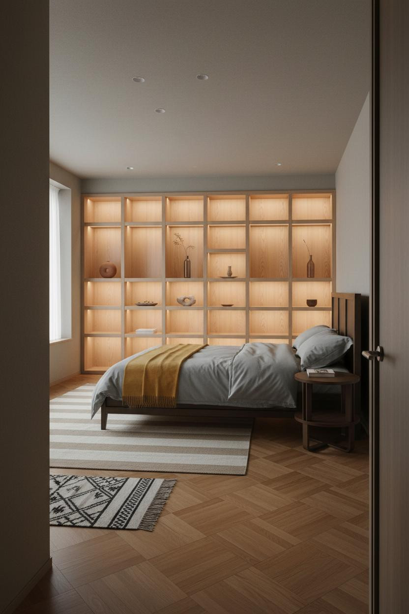 Japanese Bedroom Minimalist Wood Shelf