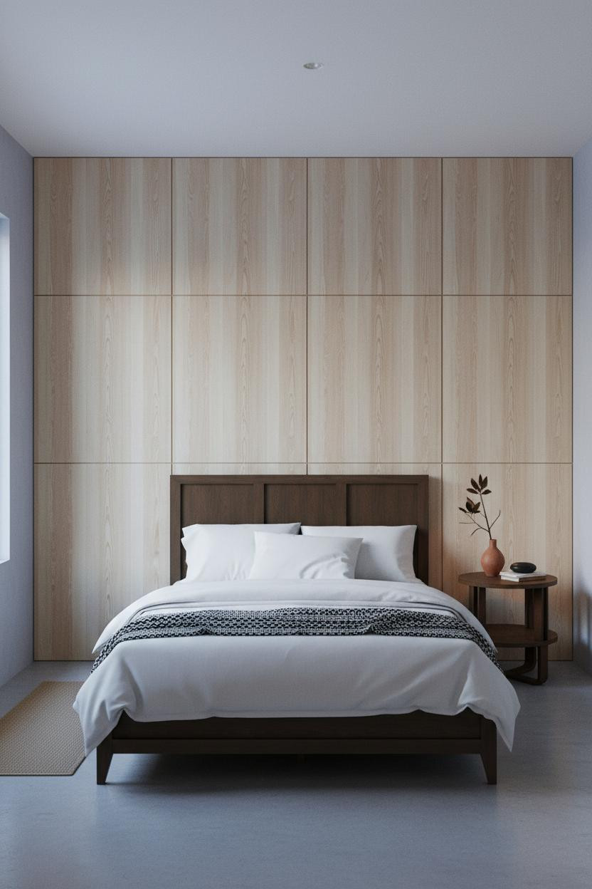 Japanese Bedroom Minimalist Hinoki Batten Wall