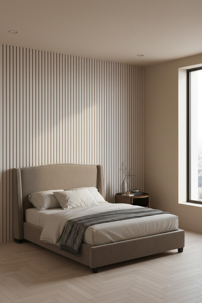 Japanese Bedroom Slatted Wall Minimal