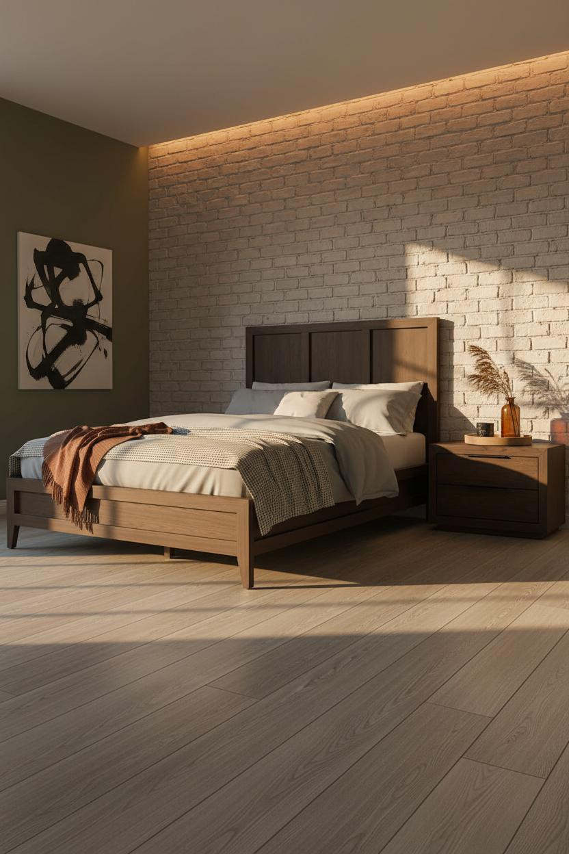 Japanese Bedroom Minimalist Brick Golden Light