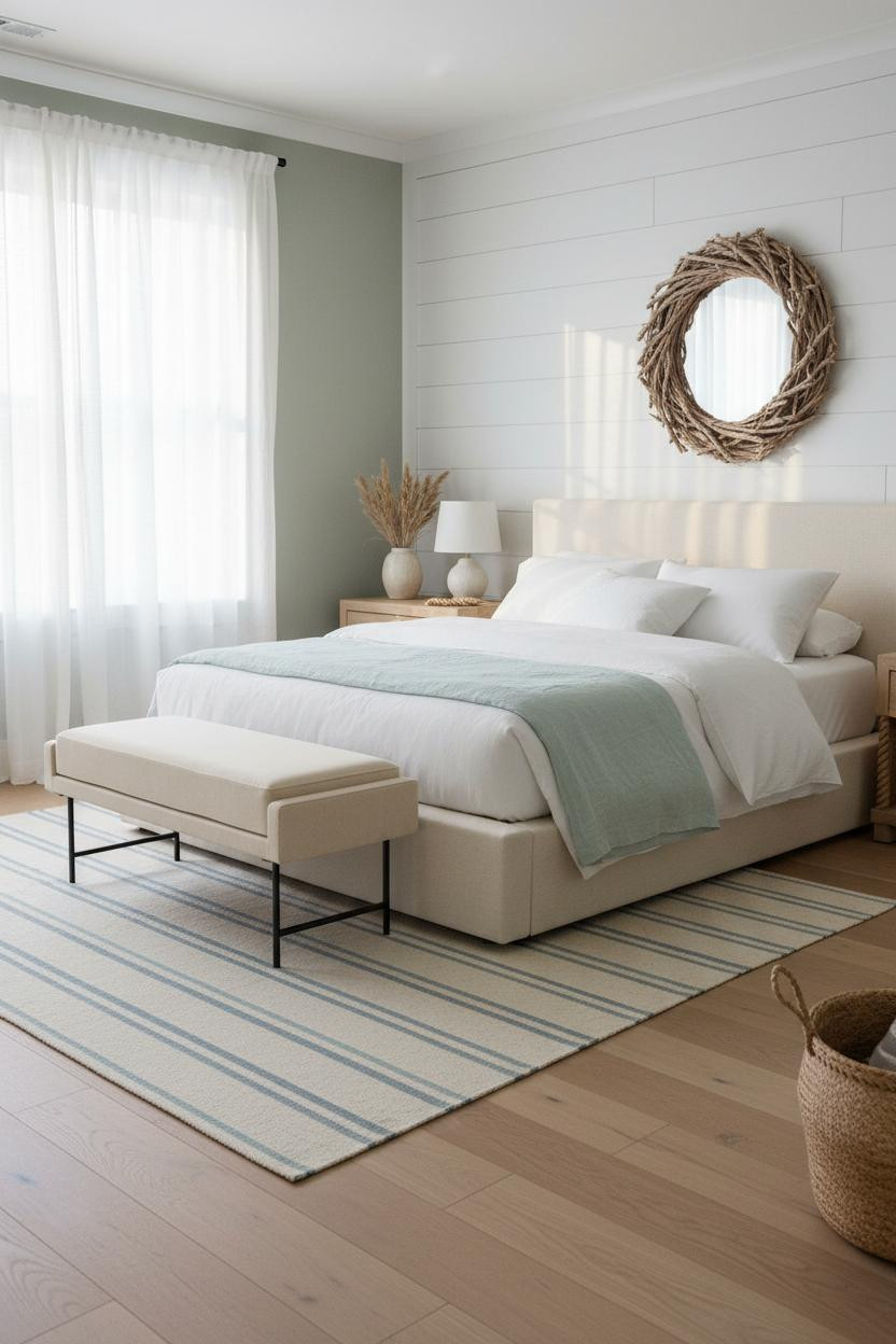 Green Coastal Bedroom Sage Blue Shiplap