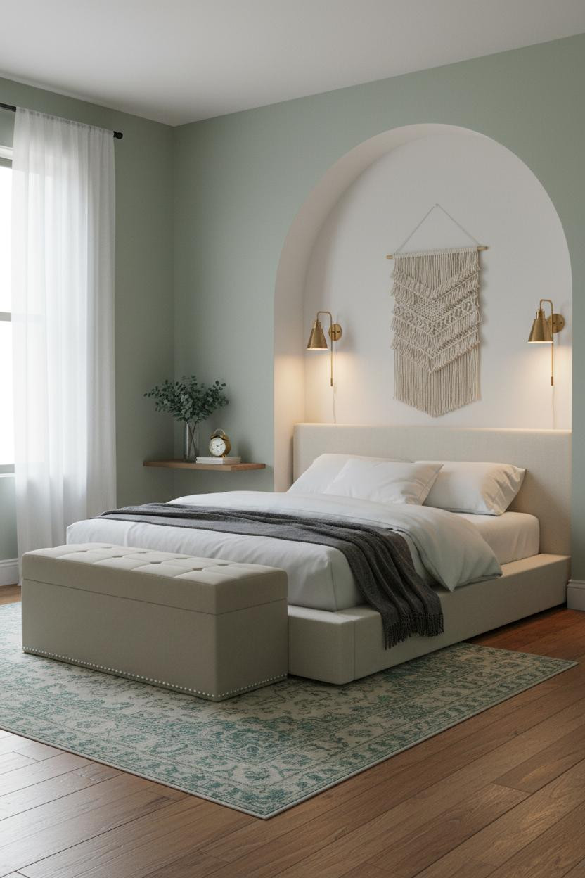 Green Coastal Bedroom Sage Blue Arch