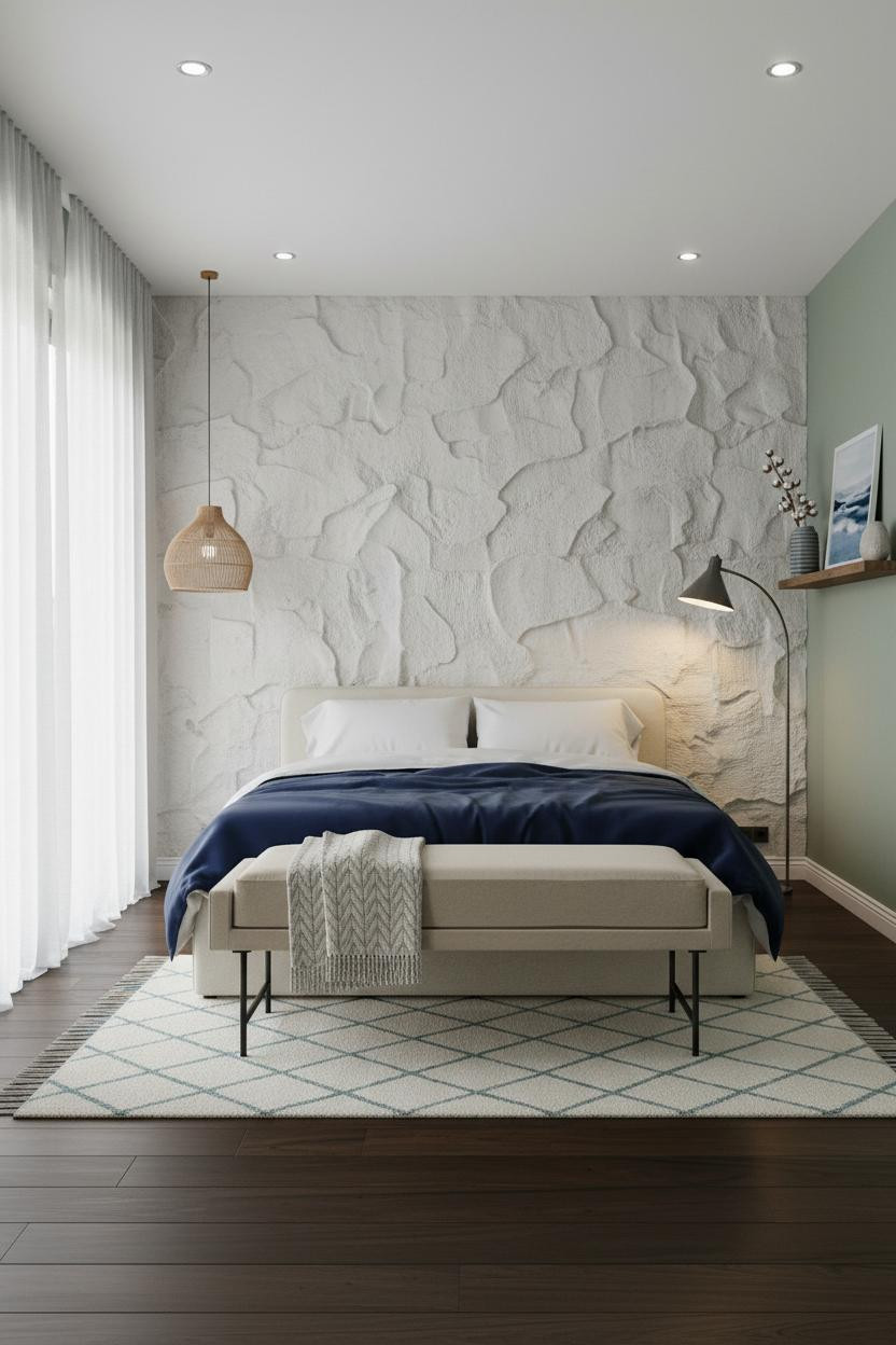 Green Coastal Bedroom Sage Blue Textured