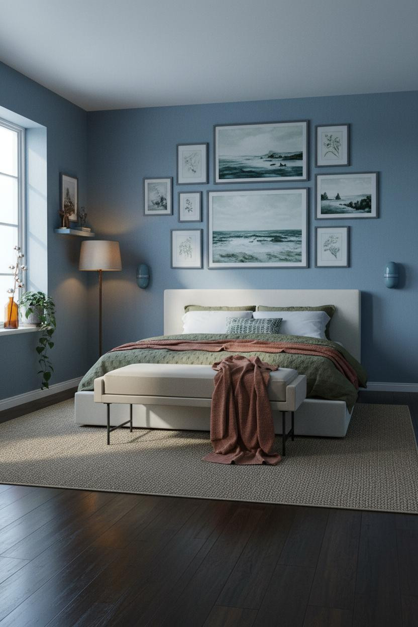 Green Coastal Bedroom Gallery Wall Blue