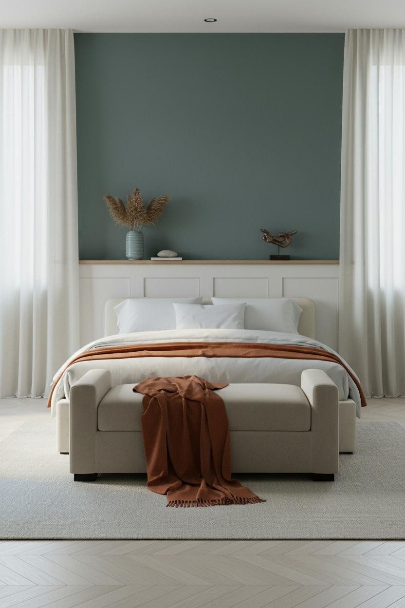 Green Coastal Bedroom Sage Wainscoting