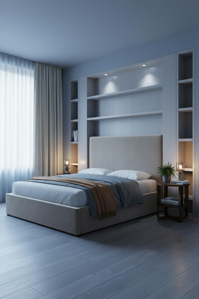 Studio Apartment Bedroom Shelving Design