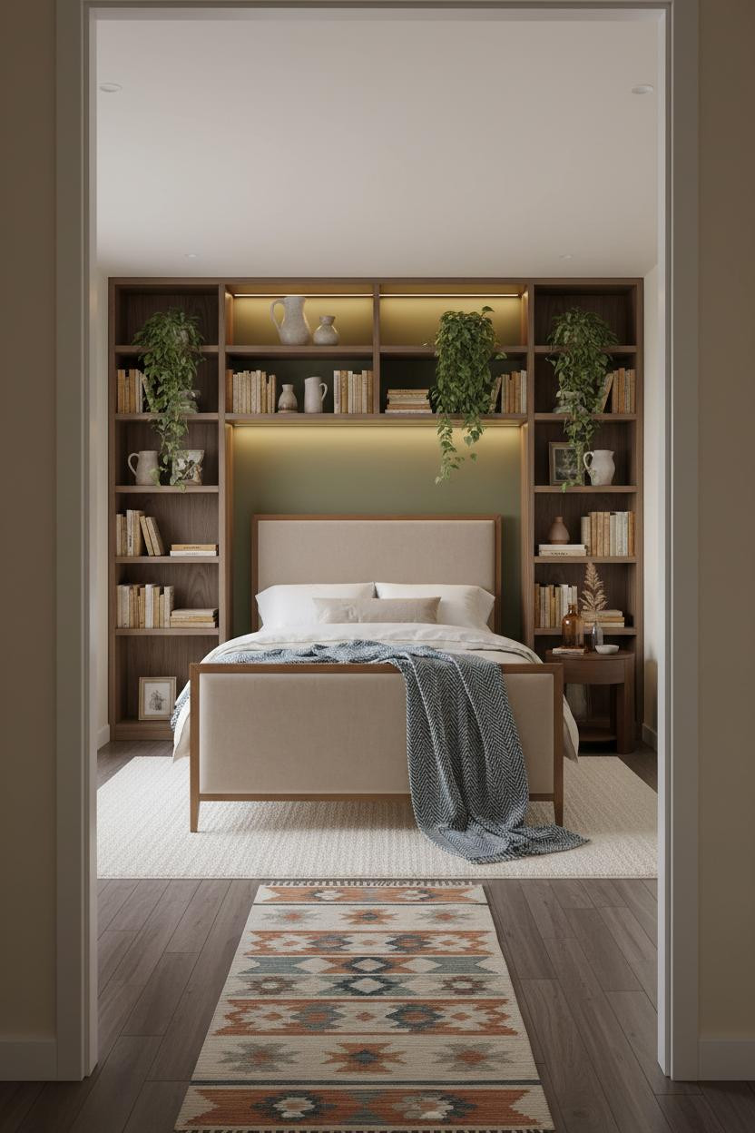 Studio Apartment Warm Botanical Shelving