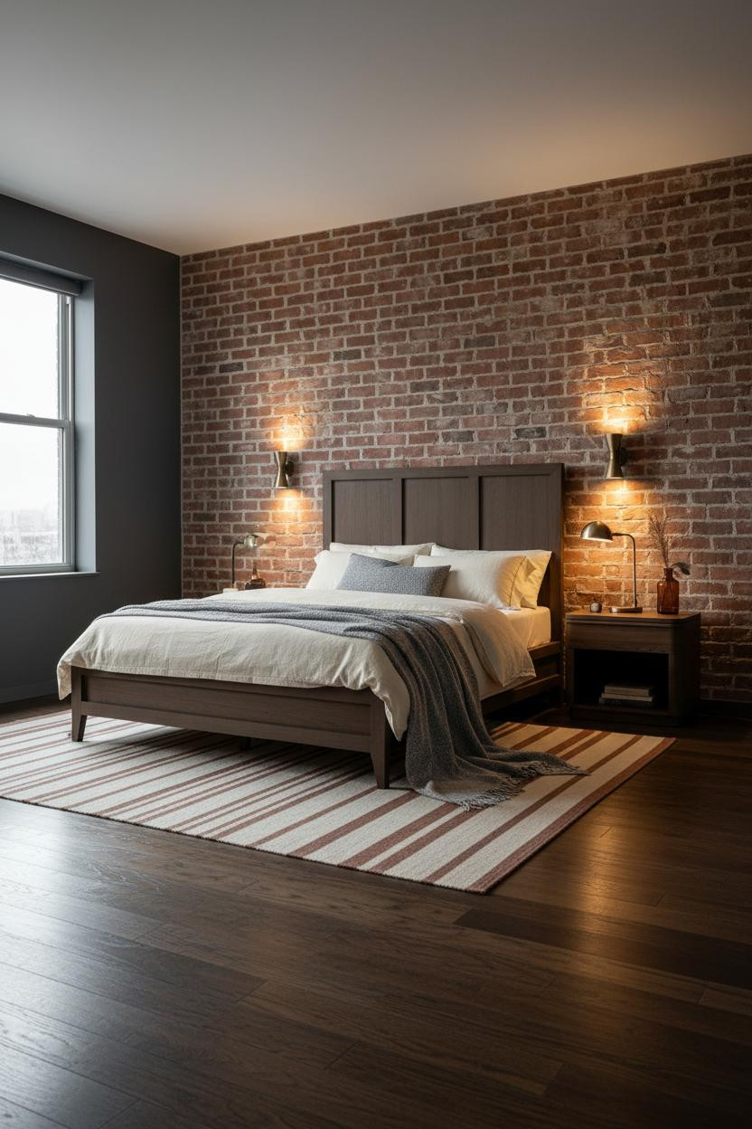 Studio Apartment Terracotta Accent Wall Bedroom