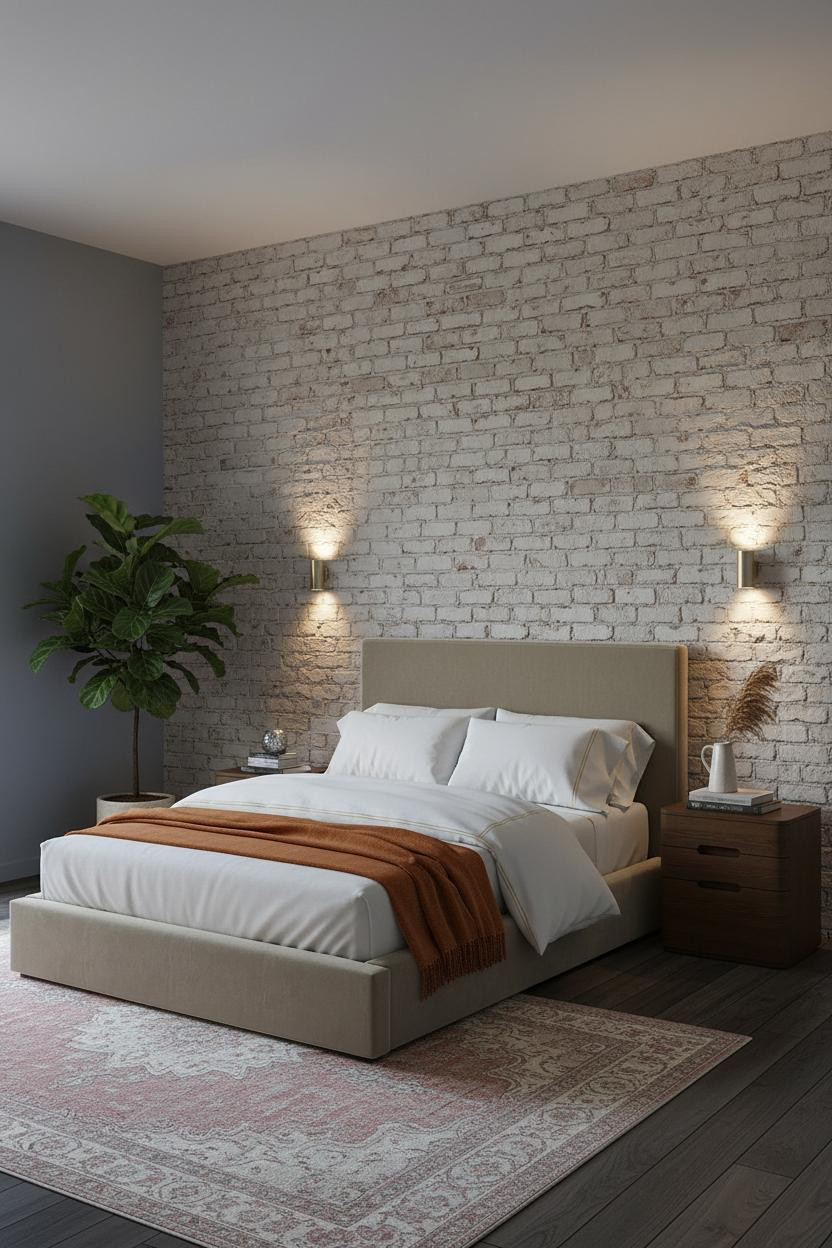 Cozy Bedroom Small Room Brick Accent